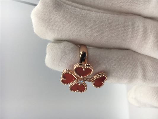 18k Rose Gold Van Cleef And Arpels Flower Ring With Carnelian / Round Diamond