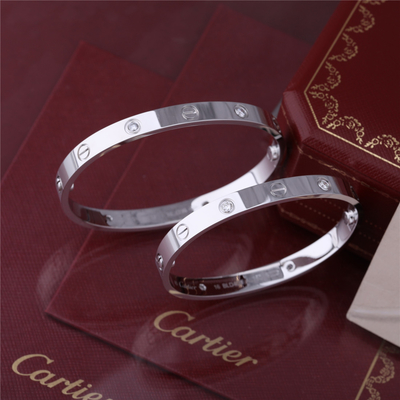 Classic Love Bangle 4 Diamonds Love Bracelet with in 18 Karat WHITE GOLD Fine Workmanship Jewelry