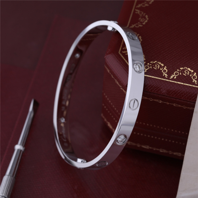 Classic Love Bangle 4 Diamonds Love Bracelet with in 18 Karat WHITE GOLD Fine Workmanship Jewelry