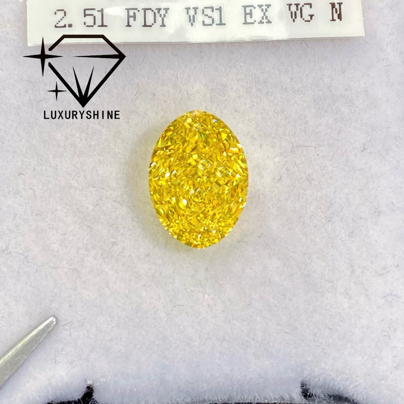 کیفیت الماس آزمایشگاهی LuxuryShine VVS-VS فانتزی زرد/زرد روشن/فانتزی شدید/زرد زنده 1 قیراط 2 قیراط 3 قیراط 4 قیراط 5 قیراط با برش بیضی عالی با گواهی و جواهرات سفارشی کارخانه