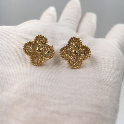 کیفیت گوشواره های Van Cleef Vintage Alhambra ، گوشواره های طلای زرد 18K Van Cleef Mini Alhambra کارخانه