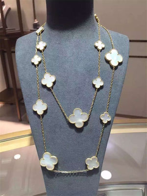 کیفیت 16 نقوش 18k Van Cleef و Arpels Magic Alhambra گردنبند بلند خاکستری سفید مادر مروارید عقیق کارخانه