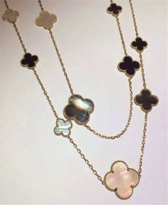 کیفیت 16 نقوش 18k Van Cleef و Arpels Magic Alhambra گردنبند بلند خاکستری سفید مادر مروارید عقیق کارخانه