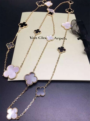 کیفیت 16 نقوش 18k Van Cleef و Arpels Magic Alhambra گردنبند بلند خاکستری سفید مادر مروارید عقیق کارخانه