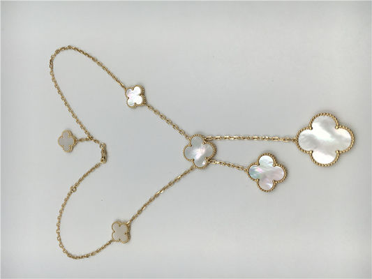 کیفیت گردنبند White Mother Of Pearl Van Cleef Arpels Magic Alhambra 18k طلای زرد کارخانه