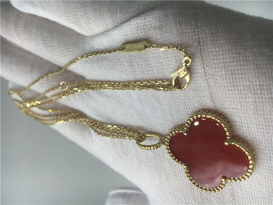 کیفیت گردنبند طلای 18K LongVan Cleef Arpels با شکل گل قرمز بدون الماس کارخانه