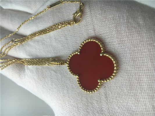 کیفیت گردنبند طلای 18K LongVan Cleef Arpels با شکل گل قرمز بدون الماس کارخانه