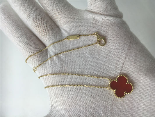 کیفیت گردنبند طلای 18K LongVan Cleef Arpels با شکل گل قرمز بدون الماس کارخانه