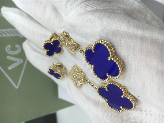کیفیت گوشواره VCARO9II00 Van Cleef Vintage Alhambra با مالاکیت / الماس کارخانه