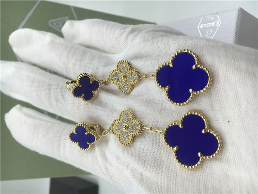 کیفیت گوشواره VCARO9II00 Van Cleef Vintage Alhambra با مالاکیت / الماس کارخانه