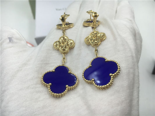 کیفیت گوشواره VCARO9II00 Van Cleef Vintage Alhambra با مالاکیت / الماس کارخانه