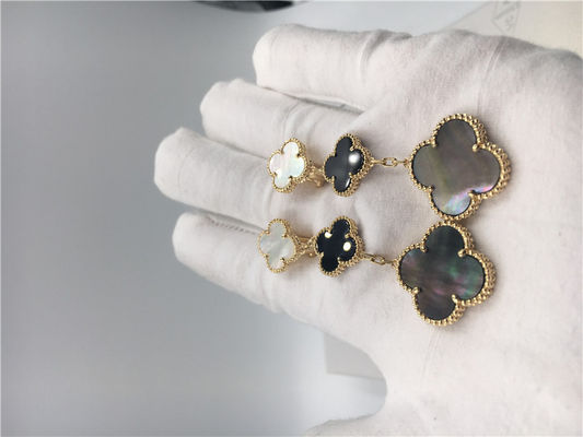 کیفیت گوشواره های Van Cleef Arpels Magic Alhambra 18k طلای زرد با مروارید سفید و خاکستری کارخانه