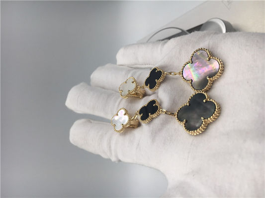 کیفیت گوشواره های Van Cleef Arpels Magic Alhambra 18k طلای زرد با مروارید سفید و خاکستری کارخانه
