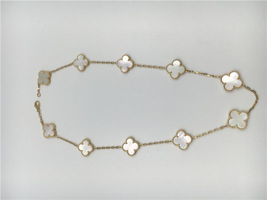 کیفیت گردنبند White Mother Of Pearl Van Cleef Arpels Alhambra 18k طلای زرد کارخانه