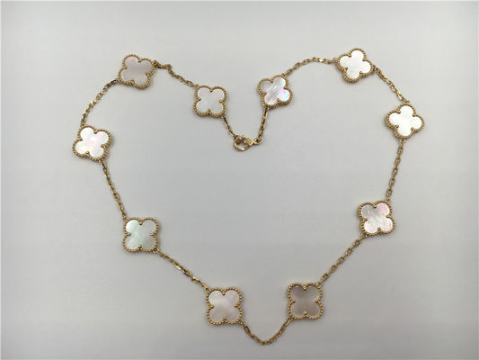 کیفیت گردنبند White Mother Of Pearl Van Cleef Arpels Alhambra 18k طلای زرد کارخانه