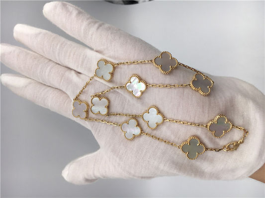 کیفیت گردنبند White Mother Of Pearl Van Cleef Arpels Alhambra 18k طلای زرد کارخانه