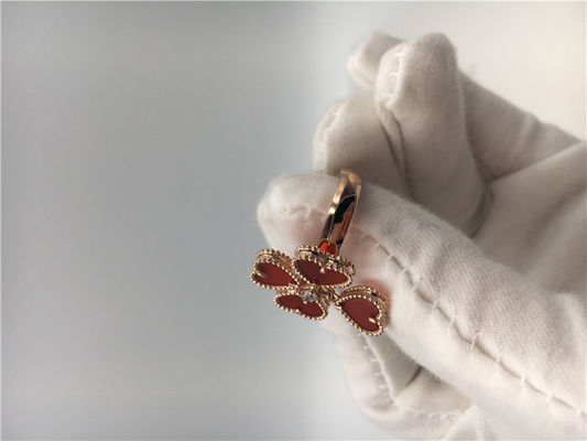 کیفیت حلقه گل ون کلیف طلایی و گل آرپلز 18k با الماس Carnelian / گرد کارخانه