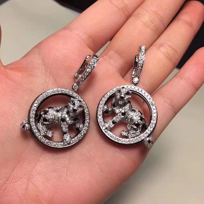 کیفیت گوشواره های طلای الماس 18K PanthèRe De White Gold Emeralds Jade Onyx کارخانه