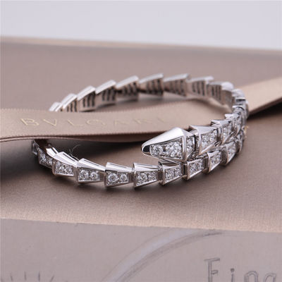 کیفیت دستبند باریک تک سیم پیچ ایتالیایی Romance Serpenti Viper در مجموعه طلای سفید 18K با الماسهای کاملاً مروارید دستبند مار کارخانه