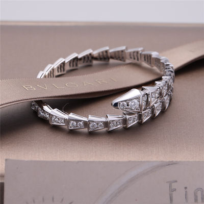 کیفیت دستبند باریک تک سیم پیچ ایتالیایی Romance Serpenti Viper در مجموعه طلای سفید 18K با الماسهای کاملاً مروارید دستبند مار کارخانه