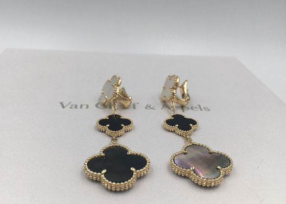 کیفیت گوشواره های Van Cleef Arpels Magic Alhambra 18k طلای زرد با مروارید سفید و خاکستری کارخانه
